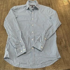 Michael Kors Men's Blue and White Gingham Long Sleeve Shirt